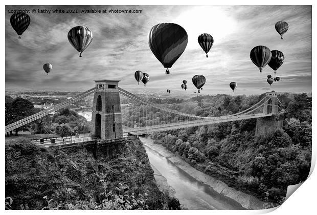 Bristol Balloon fiesta black and white Print by kathy white