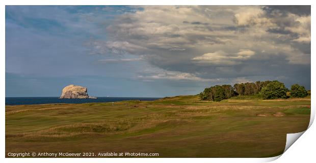 North Berwick golf course and Bass rock  Print by Anthony McGeever