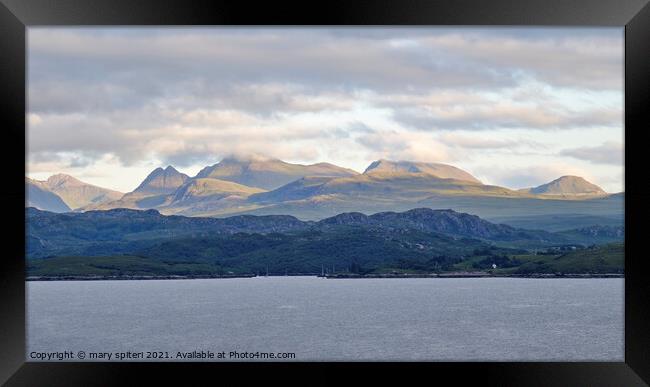 Shieldaig Bay with Torridon mountains bathed in evening sunset Framed Print by mary spiteri