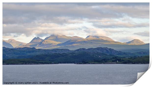 Shieldaig Bay with Torridon mountains bathed in evening sunset Print by mary spiteri