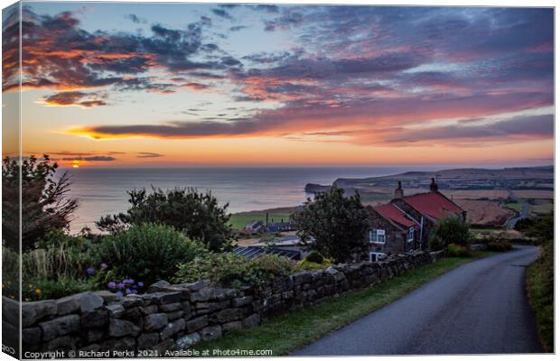 Sunrise Over Staithes coastline Canvas Print by Richard Perks