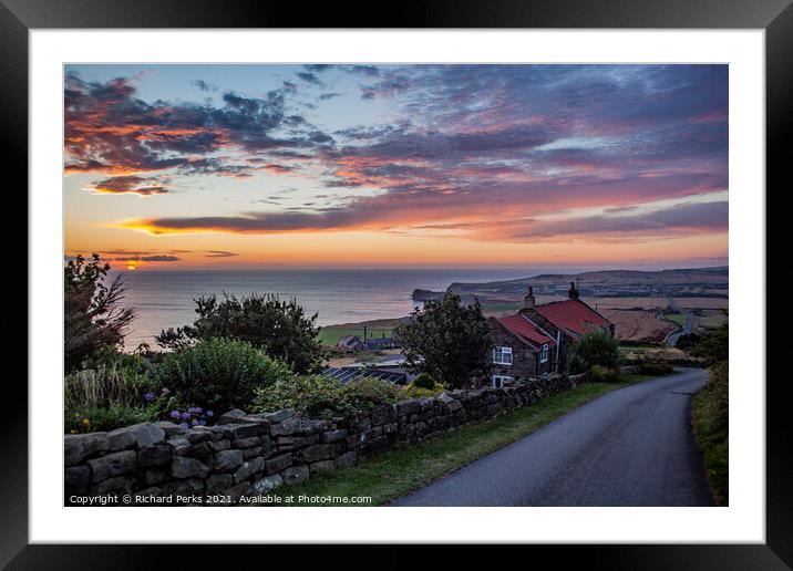 Sunrise Over Staithes coastline Framed Mounted Print by Richard Perks