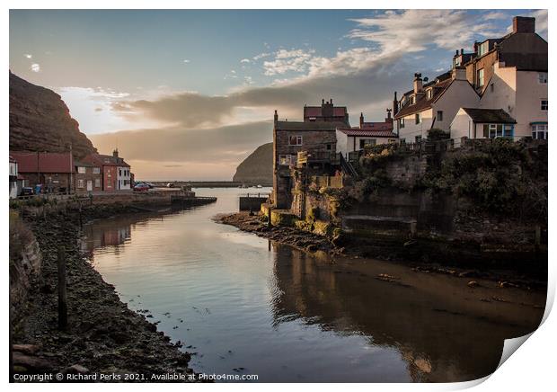 Serene Sunrise over Staithes Cove Print by Richard Perks
