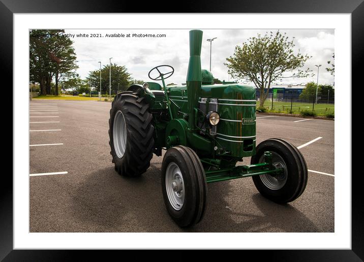 Diesel  Field Marshall,Vintage Tractor; green Framed Mounted Print by kathy white