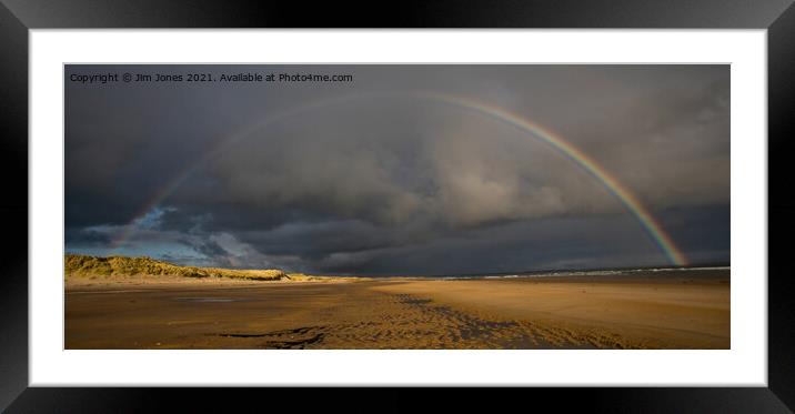 Druridge Bay Rainbow Panorama Framed Mounted Print by Jim Jones