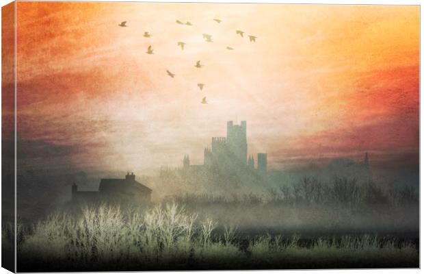 Dawn behind Ely Cathedral Canvas Print by Andrew Sharpe