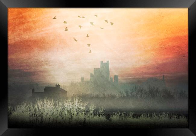 Dawn behind Ely Cathedral Framed Print by Andrew Sharpe