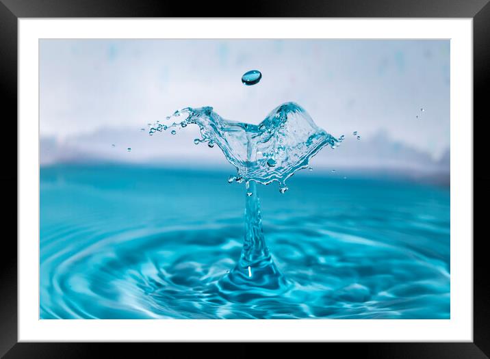 Water Drop Collision in Blue Framed Mounted Print by Antonio Ribeiro