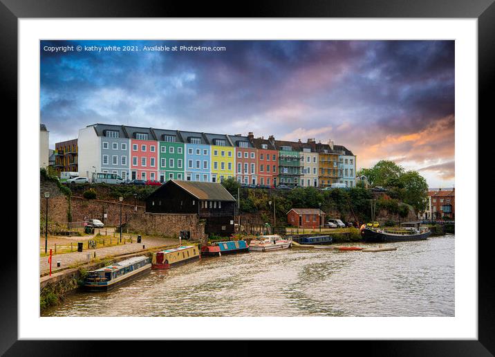The coloured houses in Bristol at sunset Framed Mounted Print by kathy white