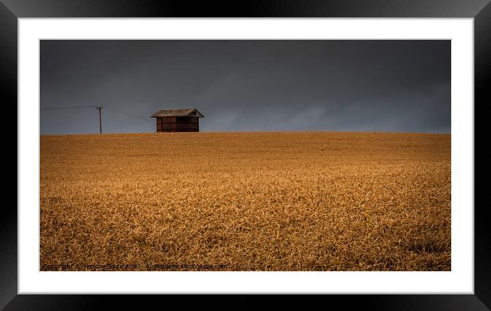 Golden Cereal Barn Framed Mounted Print by Jeremy Sage