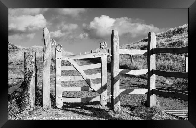 Ynys Llanddwyn Gate Anglesey Monochrome Framed Print by Pearl Bucknall