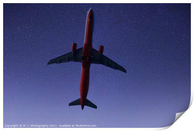 Passenger airplane in the stars Print by M. J. Photography