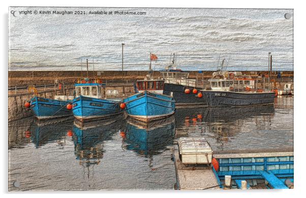 Fishing Boats In Seahouses Sketch Type Drawing Acrylic by Kevin Maughan