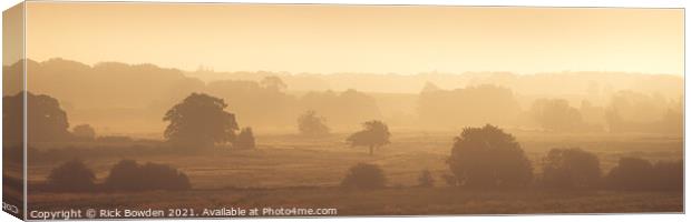 Misty Sunrise over Swanton Morley Countryside Canvas Print by Rick Bowden