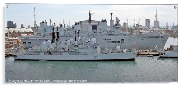 Portsmouth Royal Navy Dockyard. RO5 and D90  Acrylic by Malcolm White