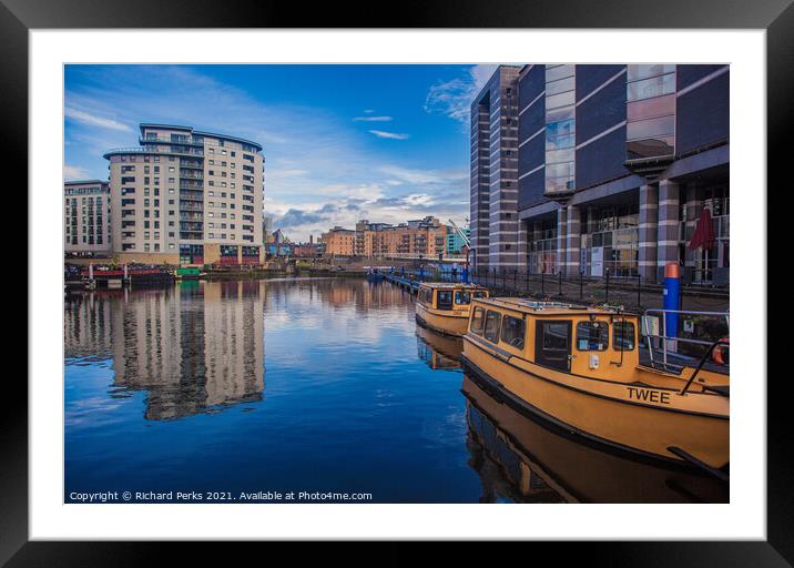 Leeds city centre docklands Taxi boats  Framed Mounted Print by Richard Perks