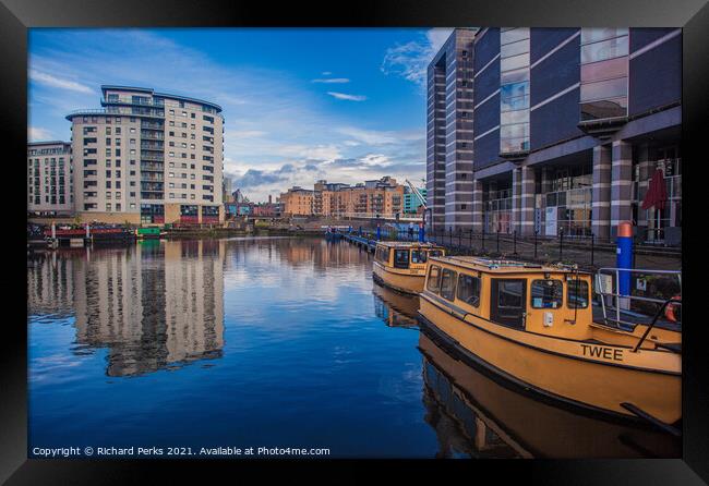 Leeds city centre docklands Taxi boats  Framed Print by Richard Perks