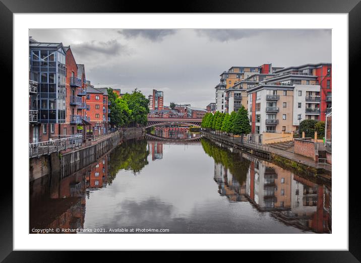 River Aire Leeds City centre reflections Framed Mounted Print by Richard Perks