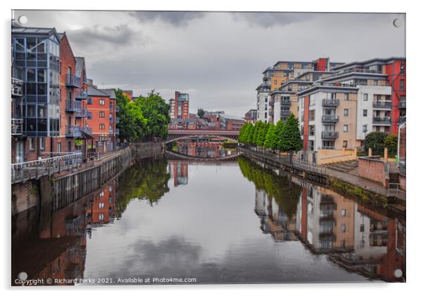 River Aire Leeds City centre reflections Acrylic by Richard Perks