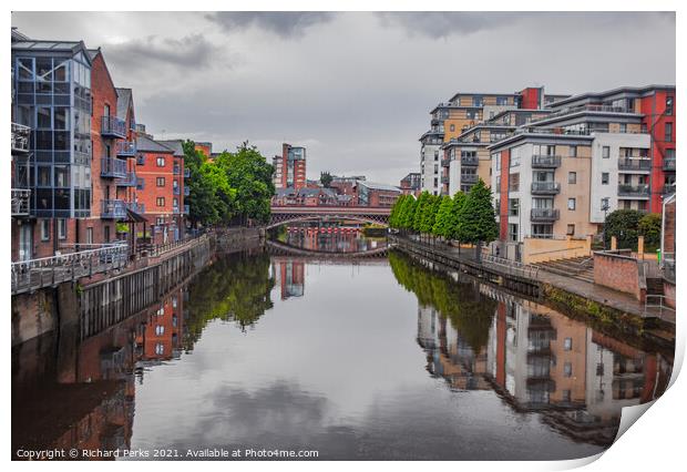 River Aire Leeds City centre reflections Print by Richard Perks