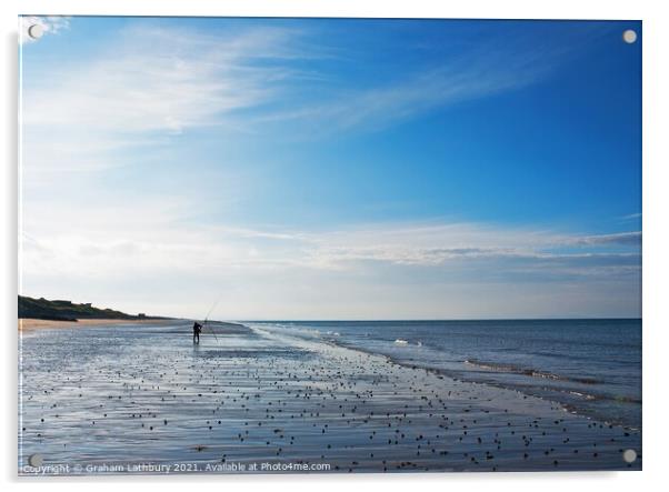 Lone Angler, Pendine Sands Acrylic by Graham Lathbury