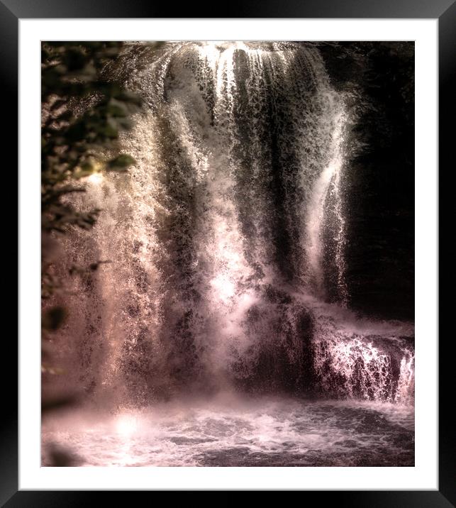 Tree and  sunlit waterfall  Framed Mounted Print by Steve Taylor
