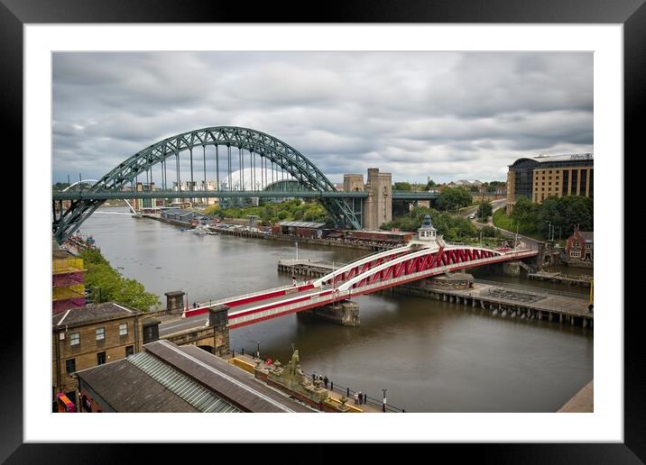 Newcastle Tyne and Swing Bridges Framed Mounted Print by Rob Cole