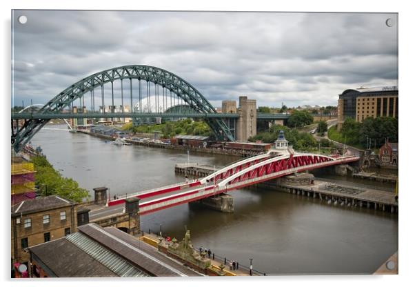 Newcastle Tyne and Swing Bridges Acrylic by Rob Cole