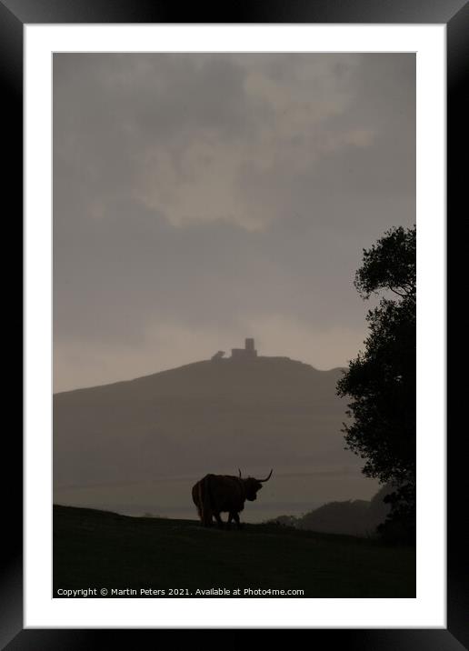 Majestic Highland Cow and Brentor Church Framed Mounted Print by Martin Yiannoullou