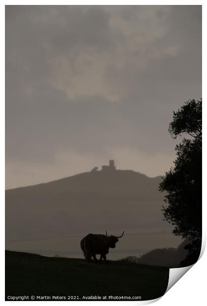 Majestic Highland Cow and Brentor Church Print by Martin Yiannoullou