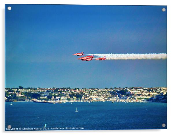 Red Arrows  flying past Brixham Acrylic by Stephen Hamer