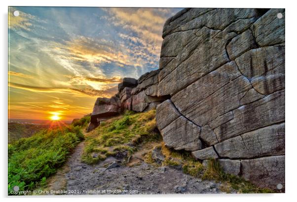 Upper Burbage Edge at last light Acrylic by Chris Drabble