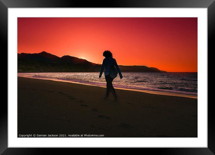Sunrise Walker at Burrianna Playa Framed Mounted Print by Damian Jackson