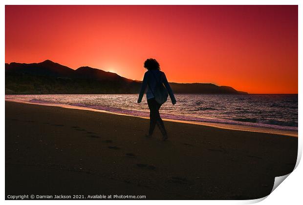 Sunrise Walker at Burrianna Playa Print by Damian Jackson