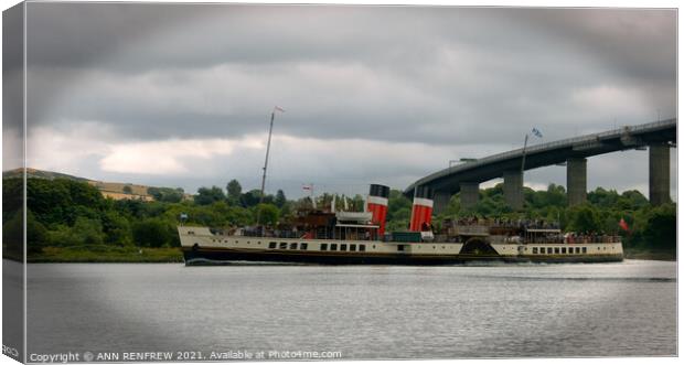 MV Waverley passing Erskine Bridge Canvas Print by ANN RENFREW