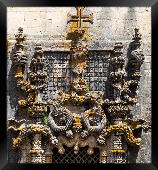 Intricate carvings of the Manueline Window of the Convent of Chr Framed Print by Antonio Ribeiro