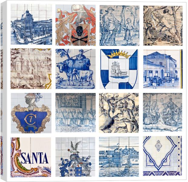 Collage of traditional Portuguese tiles Canvas Print by Antonio Ribeiro