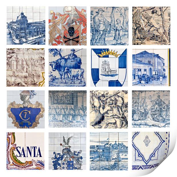 Collage of traditional Portuguese tiles Print by Antonio Ribeiro