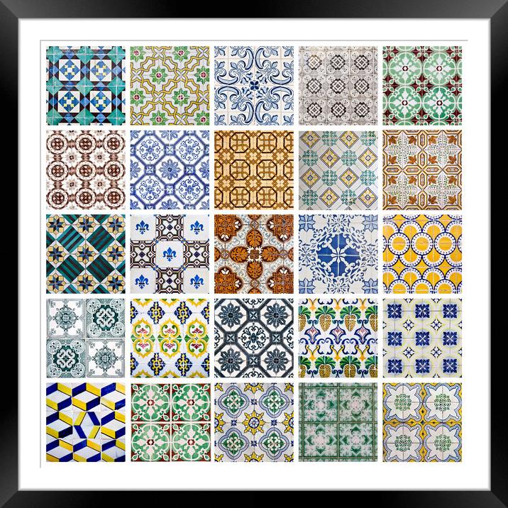 Collage of traditional Portuguese tiles Framed Mounted Print by Antonio Ribeiro