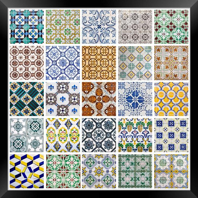 Collage of traditional Portuguese tiles Framed Print by Antonio Ribeiro