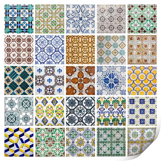 Collage of traditional Portuguese tiles Print by Antonio Ribeiro
