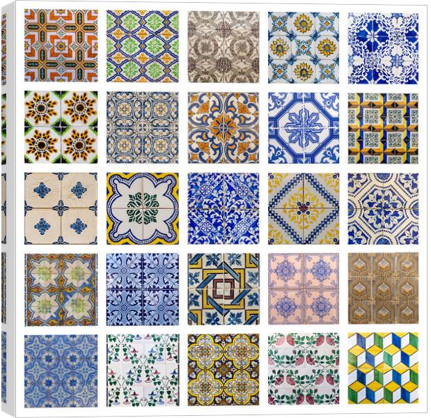 Collage of traditional Portuguese tiles Canvas Print by Antonio Ribeiro