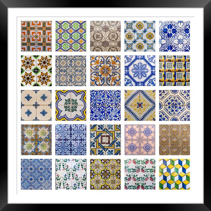 Collage of traditional Portuguese tiles Framed Mounted Print by Antonio Ribeiro