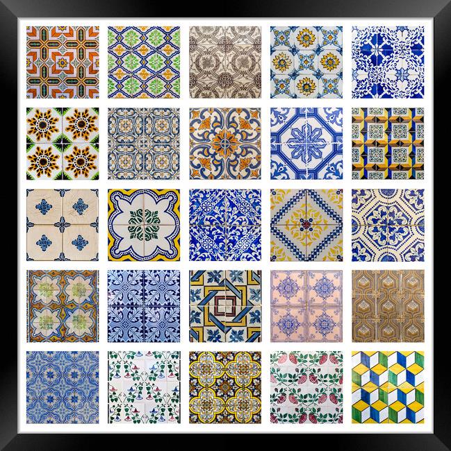 Collage of traditional Portuguese tiles Framed Print by Antonio Ribeiro