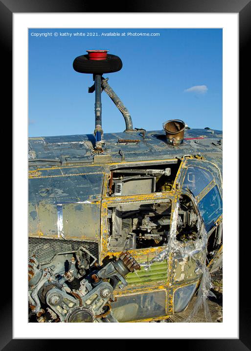 Inside an abandoned old  helicopter Framed Mounted Print by kathy white