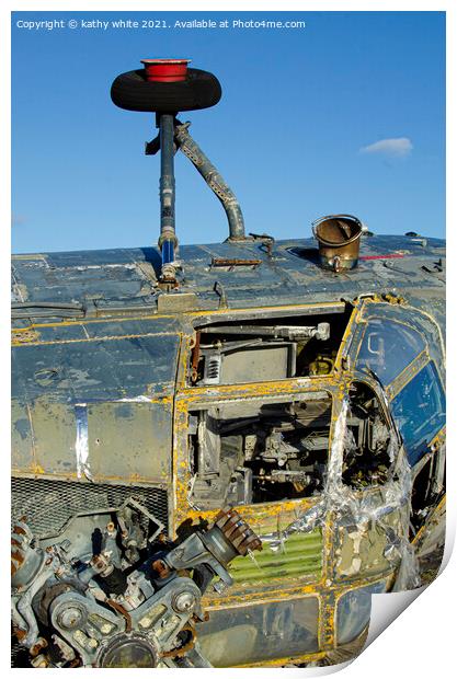 Inside an abandoned old  helicopter Print by kathy white