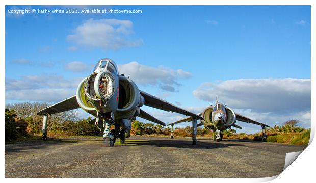 Two abandoned harrier jump jets Print by kathy white