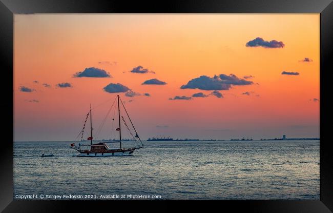 Sailing yacht in Marmara sea. Sunset time Framed Print by Sergey Fedoskin