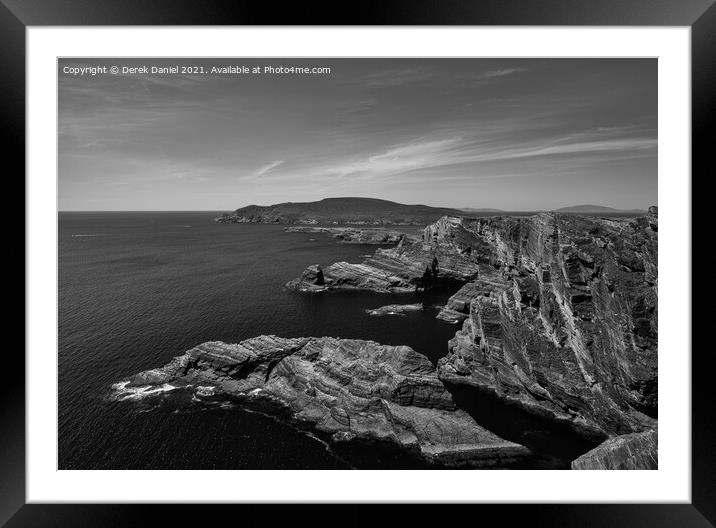 Kerry Cliffs #3, Ireland (mono) Framed Mounted Print by Derek Daniel