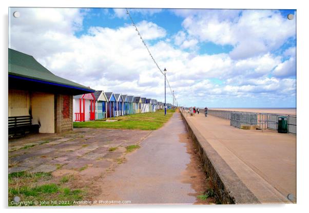 Promenade beach huts. Acrylic by john hill